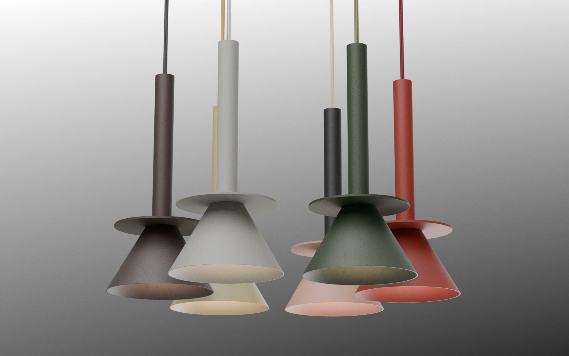 Figure pendants in a cluster of colours