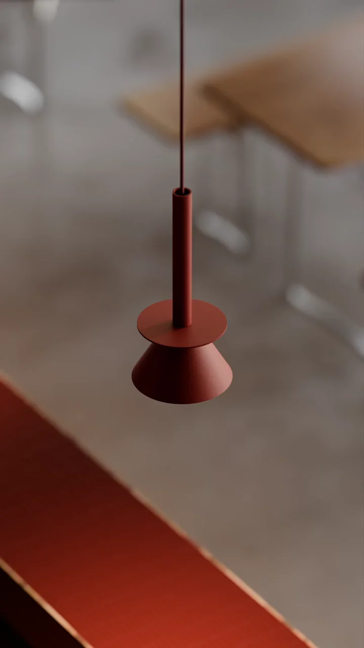 Red Figure pendants in a bold bar interior