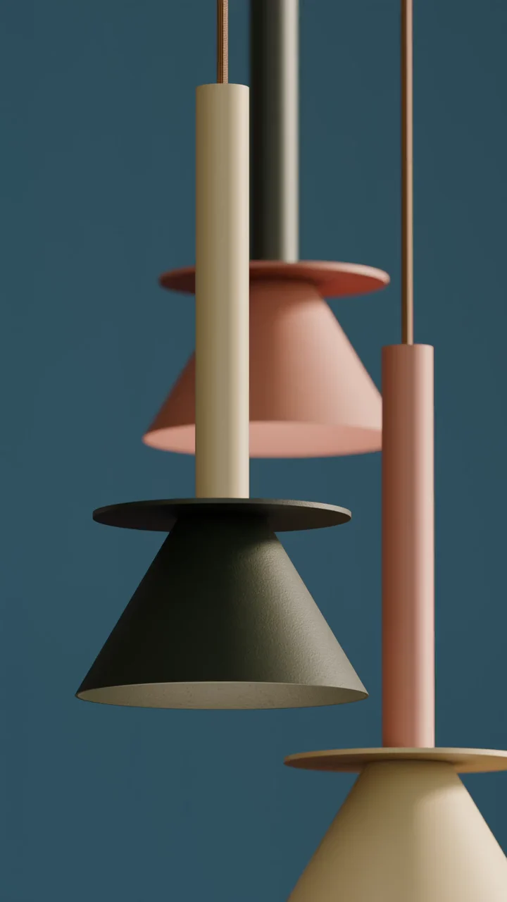 Colourful Figure pendants in an eclectic office lounge